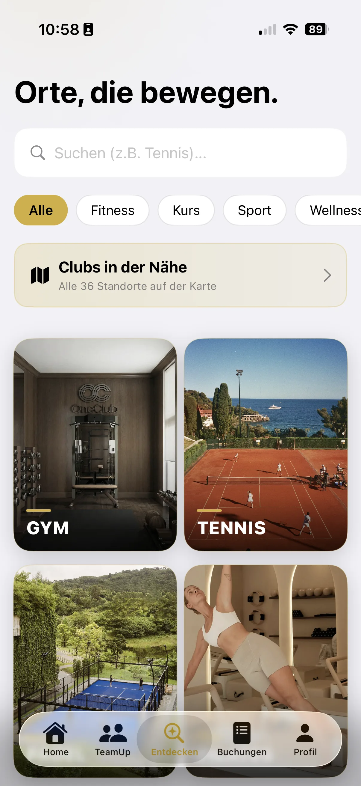 OneClub Entdecken-Screen