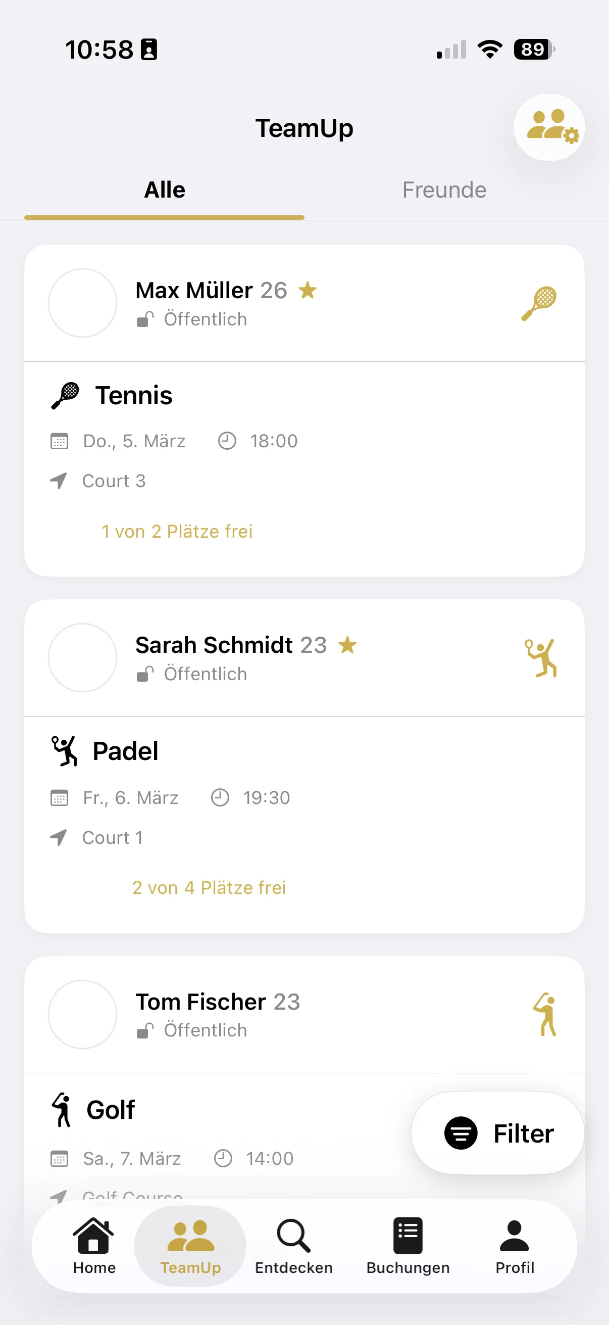 OneClub TeamUp-Screen